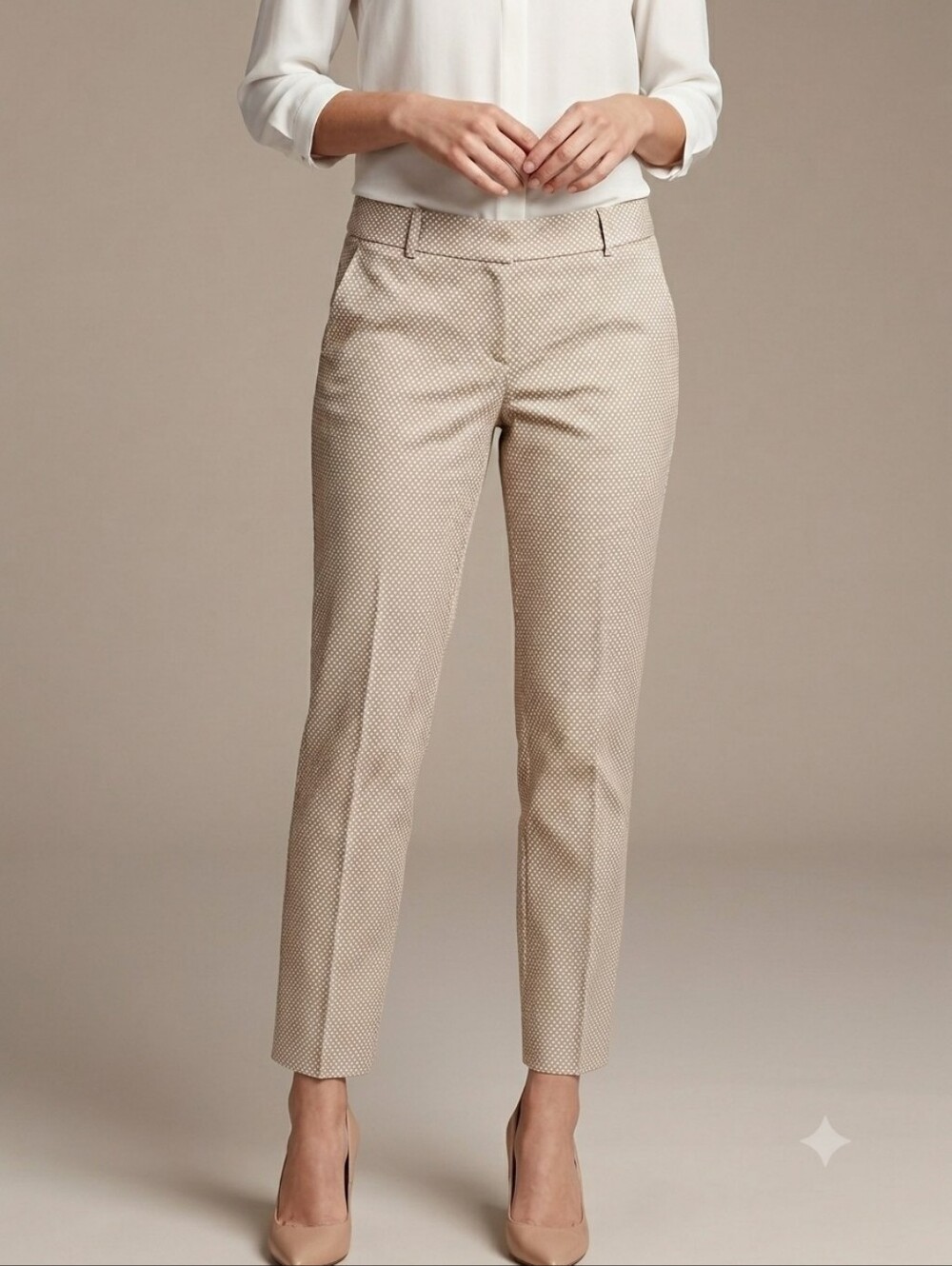 Banana Republic Hampton Geometric Print Ankle Pants Size 14 Tan Beige Polka Dot